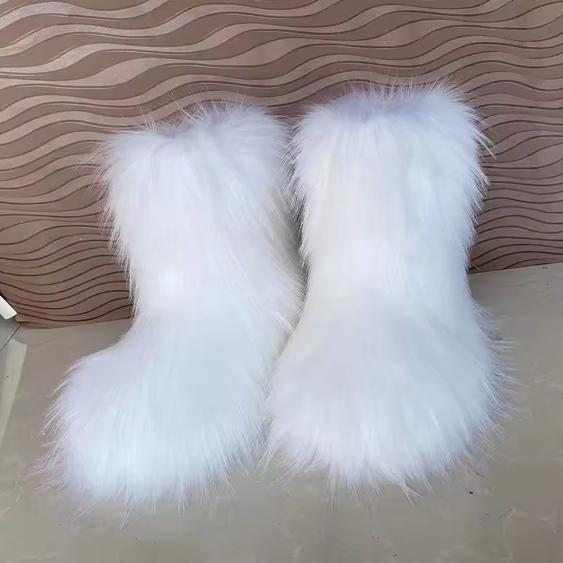Women's Winter Snow Boots Outdoor Luxury Furry Faux Fox Fur Boots Woman Plush Warm Platform Shoes New Fashion Bottes Big Size 46 - Image 14