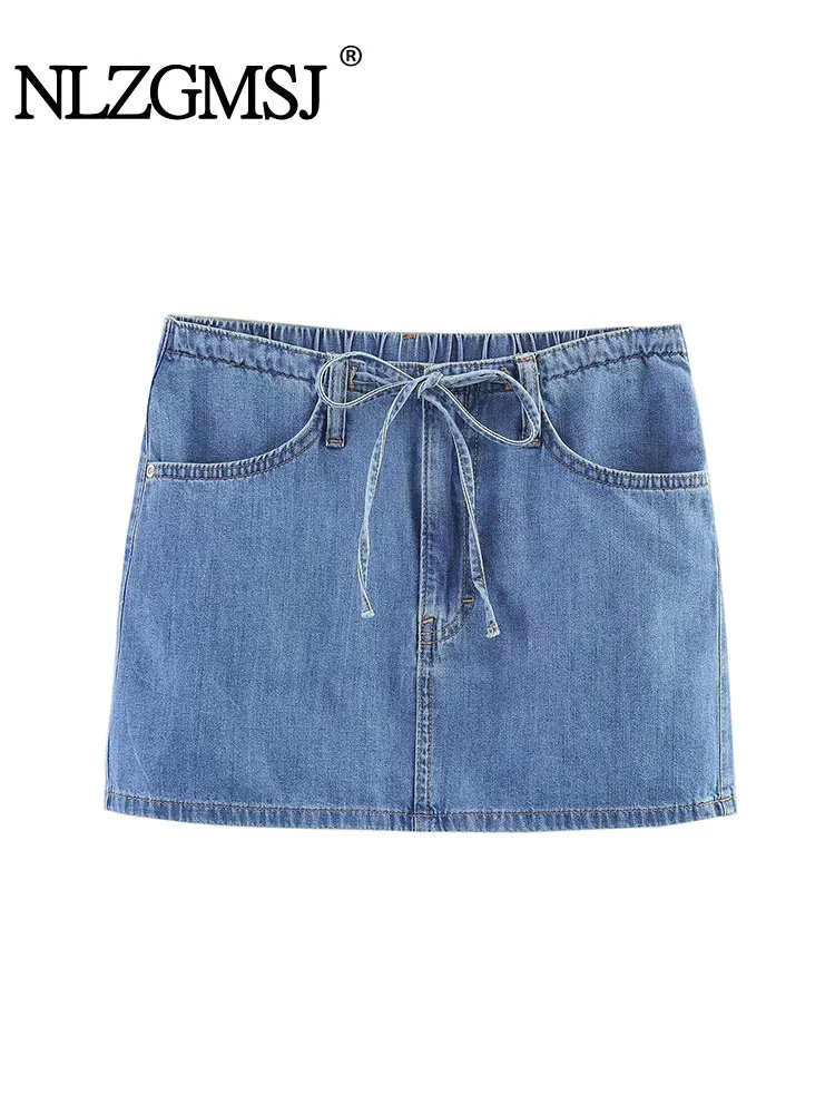 تنورة نسائية صيفية غير رسمية أنيقة موديل 2025 برباط من قماش الدنيم تنورة قصيرة موضة جديدة ملابس الشارع الشهير تنورة صغيرة