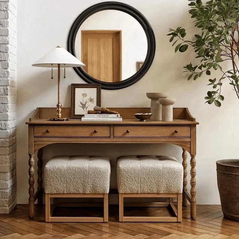 French vintage solid wood desk, vintage study computer desk, American bedroom writing desk, high-end dining desk workbench