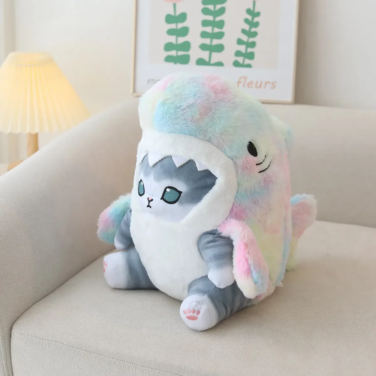 Lindo tiburón gato de peluche de juguete gato esponjoso Cosplay tiburón relleno colorido tiburón suave muñeca niños juguetes regalo de cumpleaños para niños niñas