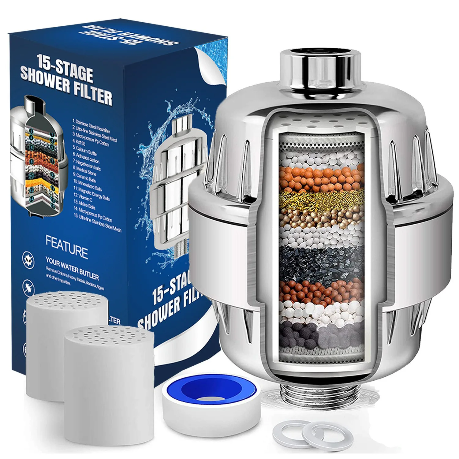 

High Output Shower Filter Water Purification 8/10/12/20 Stages Remove Chlorine Rust Sediment Pre-Filter for Cleaner Experience