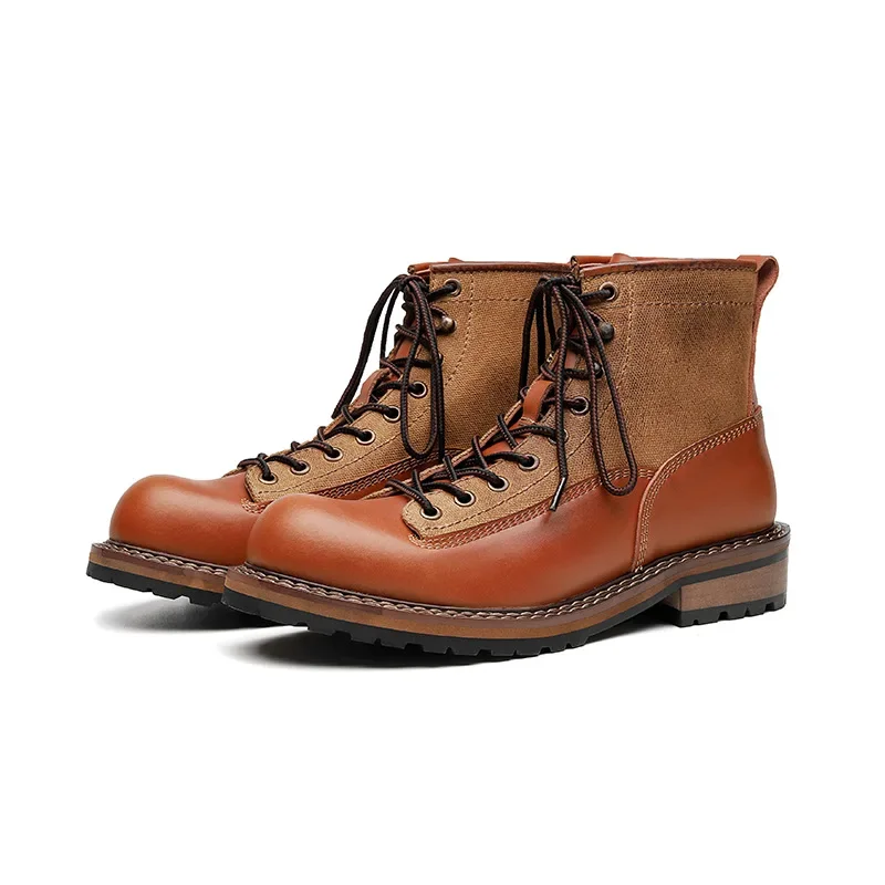 New British Men Autumn Winter Ankle Boots Handmade Dress Leather Shoes Outdoor Tooling Motorcycle Boots Safety Shoes Lace-up