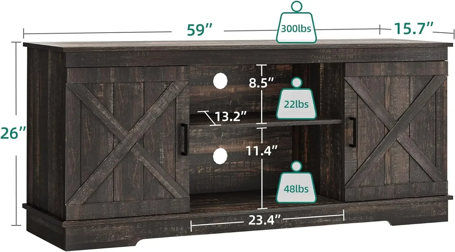 59.5 "Boerderij Dressoir Buffet Opbergkast Met Schuurdeur Koffiebar Kast Met Capaciteit 300 Lbs Voor Thuis