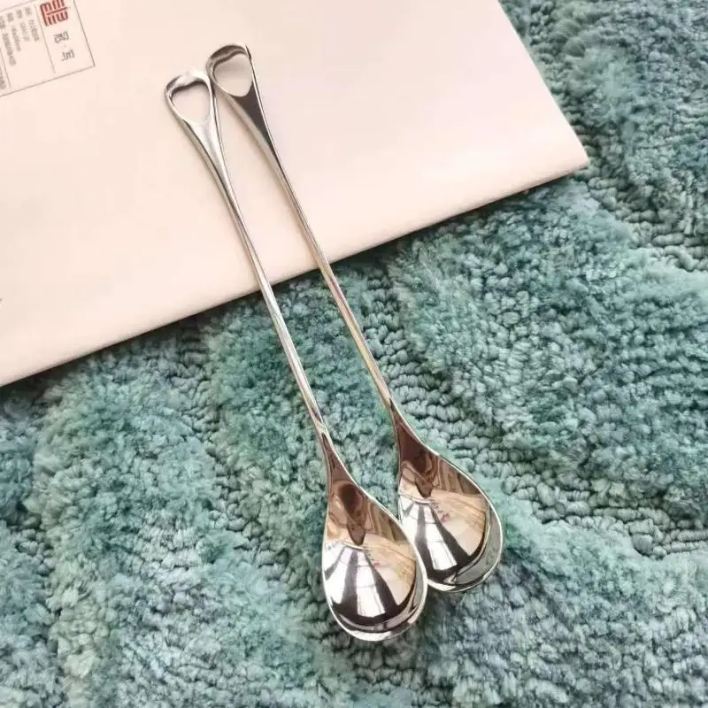 Imagen 4: Cuchara agitadora de café de acero inoxidable, mango largo, helado, postre, té, vajilla para Picnic, suministro de cocina, 2 uds.
