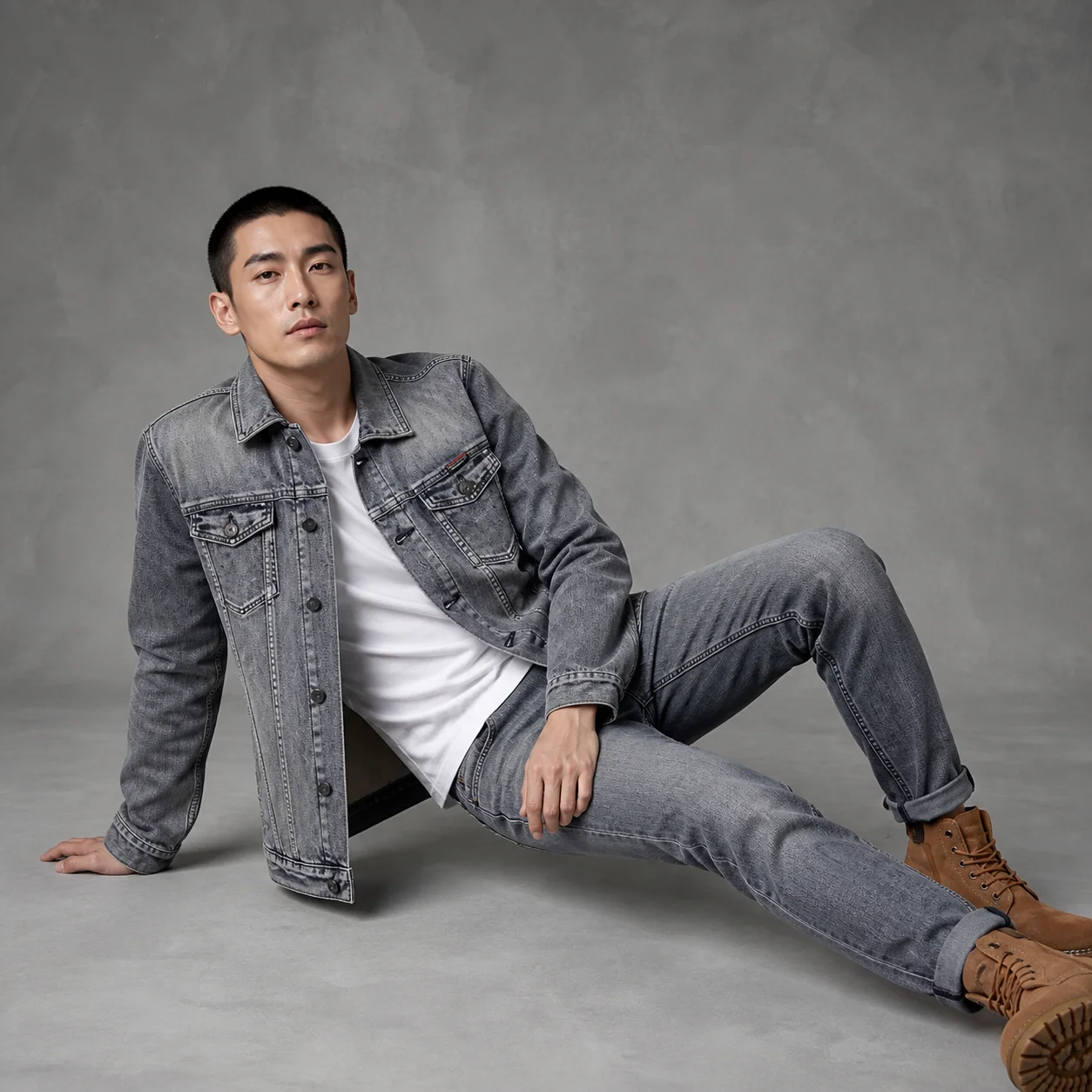 2026 En's Sets Single Breasted Casual Denim Jackets Straight Wide Leg Solid Color Male Jeans