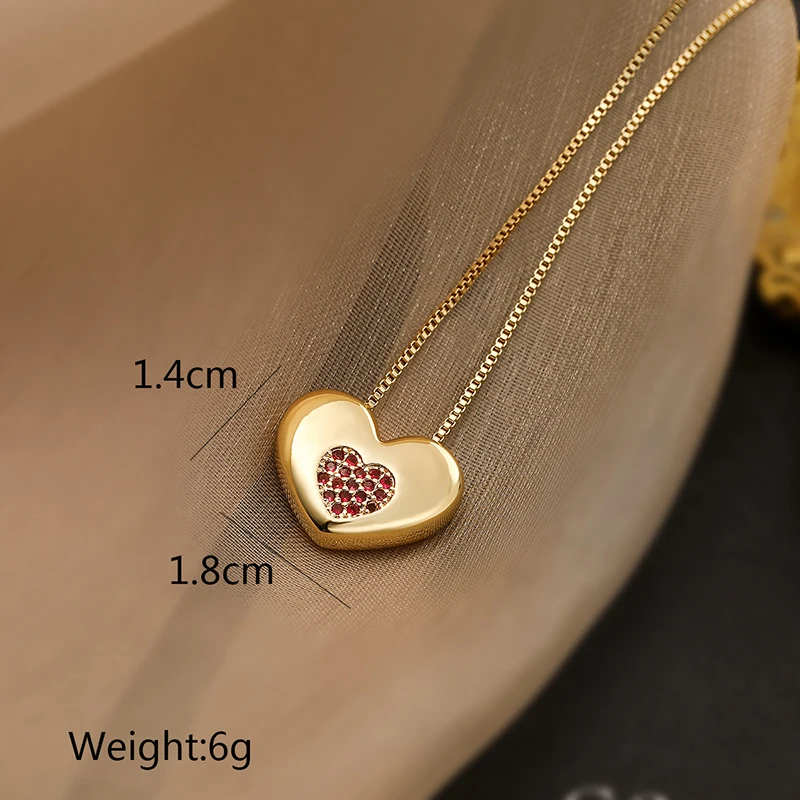 GANPUP Stilvolle Elegante Funkelnde Herz-Halskette mit Rotem Zirkonia-Anhänger für Damen, Modische Schlüsselbeinkette, Choker-Schmuck, Geschenk – Detail 2