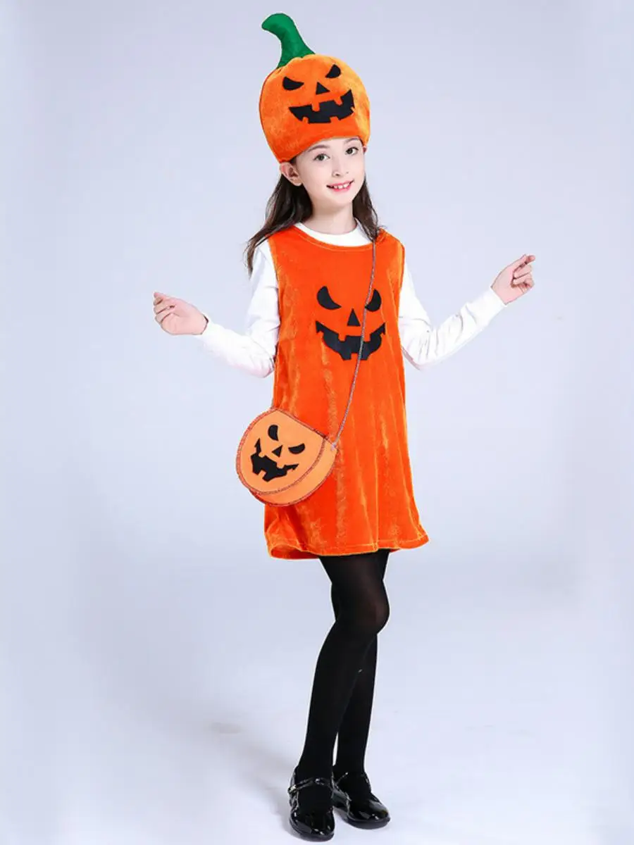 طقم زي اليقطين للهالوين للأطفال والكبار، زي مسرحي صيني تقليدي جديد من الألياف البوليستر #2