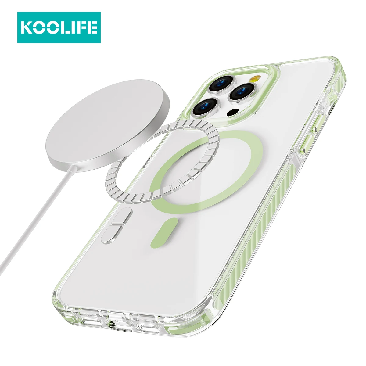 Koolife 2.0mm Transparent Magnetic Mobile Phone Protective Case with Detachable Lanyard Hole for iPhone 11 12 13 14 15 16 Promax