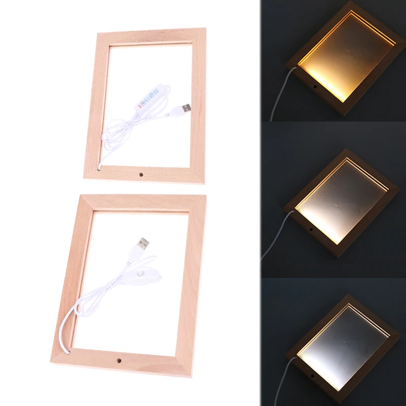 3D Light Decor LED Light Glowing Photo Frame Table Picture Frames Luminous Holder Simple Wooden USB LED Picture Frame