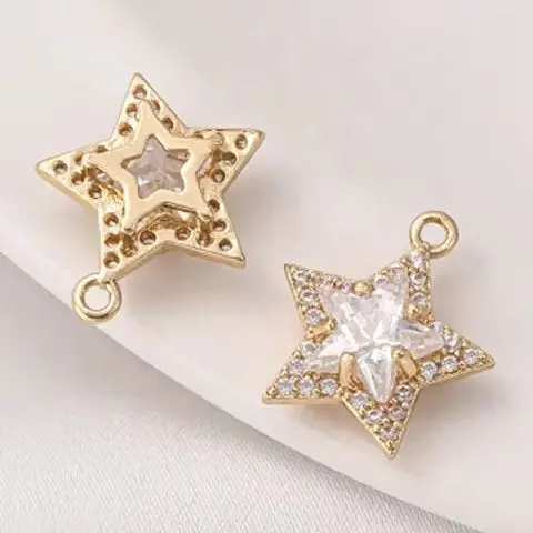 

14K Gold Plated Micro Inlaid Zircon Geometric Rectangular Heart-shaped Pentagonal Star Water Drop Pendant DIY Jewelry Pendant