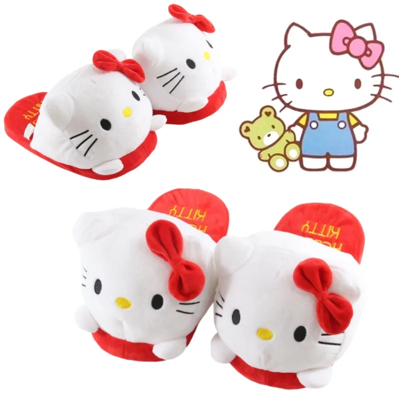 Cartoon Plush Cotton Slipper Fashion Casual Shoe Kawaii Anime HelloKittys Soft Stuffed Animal Doll Couple Warm Home Shoes