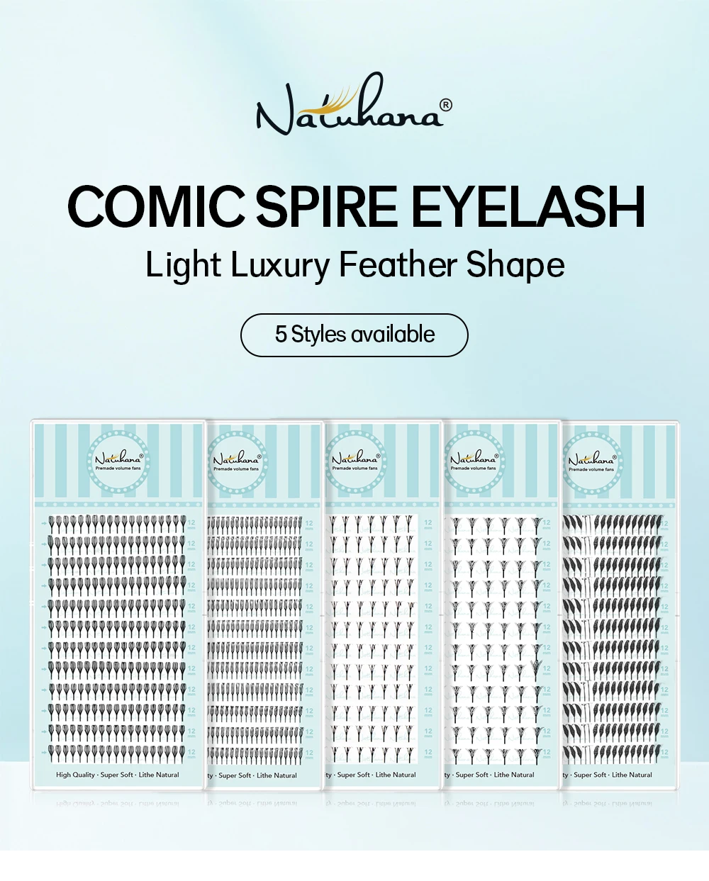 NATUHANA Comic Spire Wimpern C D Curl Anime-Effekt Wimpern Weiche Manga Vorgefertigte Fächer Einzelne Volumen-Wimpern Cosplay-Zubehör – Detail 1