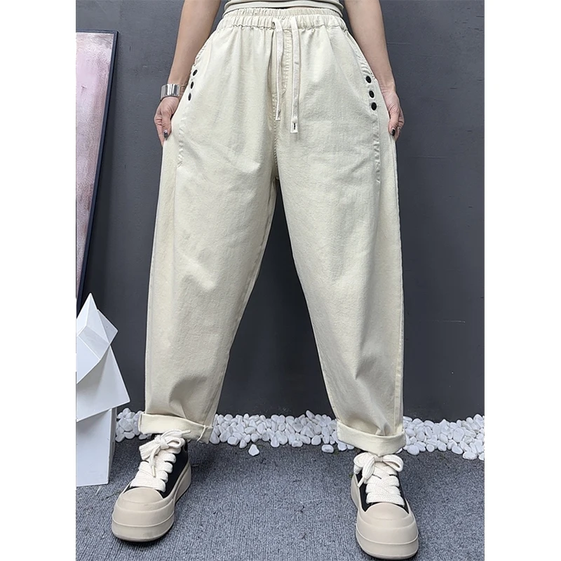 Masss Wasss Coreano Autunno 2025 Moda Donna Allentato Casual Pantaloni stile harem Donna Classico Vintage Fitness Elastico in vita Pantaloni solidi