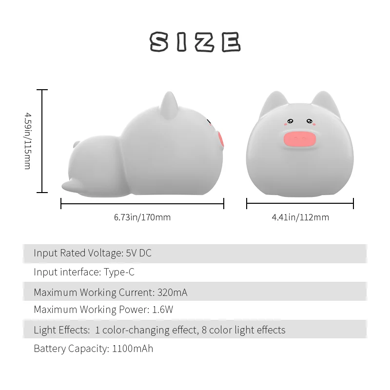 Imagem -06 - Soft Silicone Pig Lamp For Kids Luz Noturna Regulável Berçário Portátil Kawaii Decoração do Quarto Aniversário Presente de Natal Bonito Menino Meninas