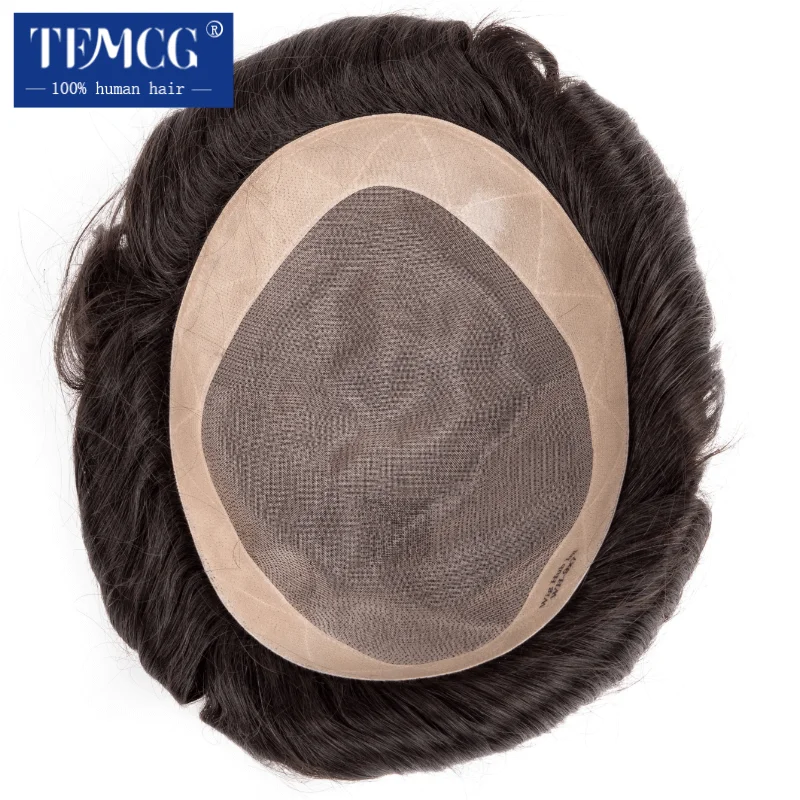 Men Toupee Mono Men Wig 130% Density 100% Human Hair Durable Male Hair Prosthesis Toupee Men 6\