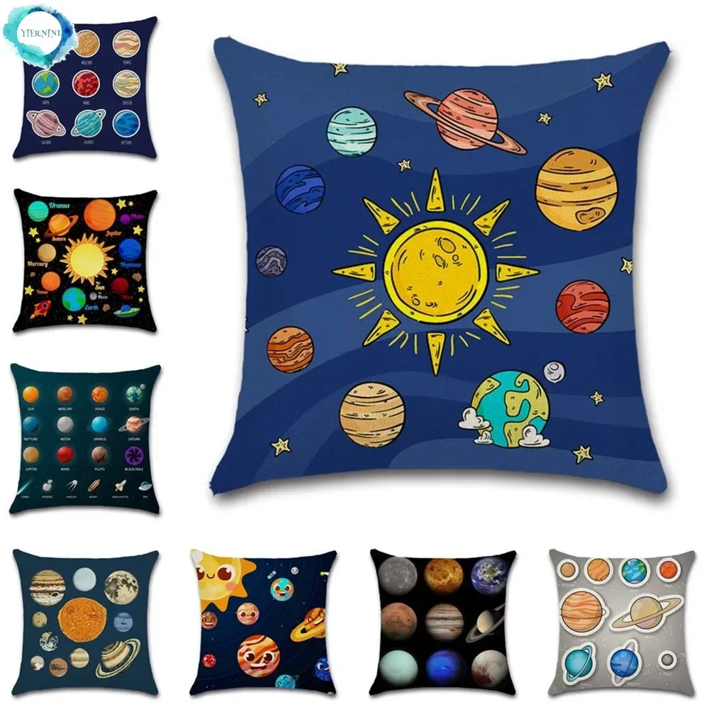 Cartoon Solar System Sun Planet Printed Cushion Cover Decorative Home Sofa Chair Polyester Pillowcase 45X45CM Fundas De Cojin