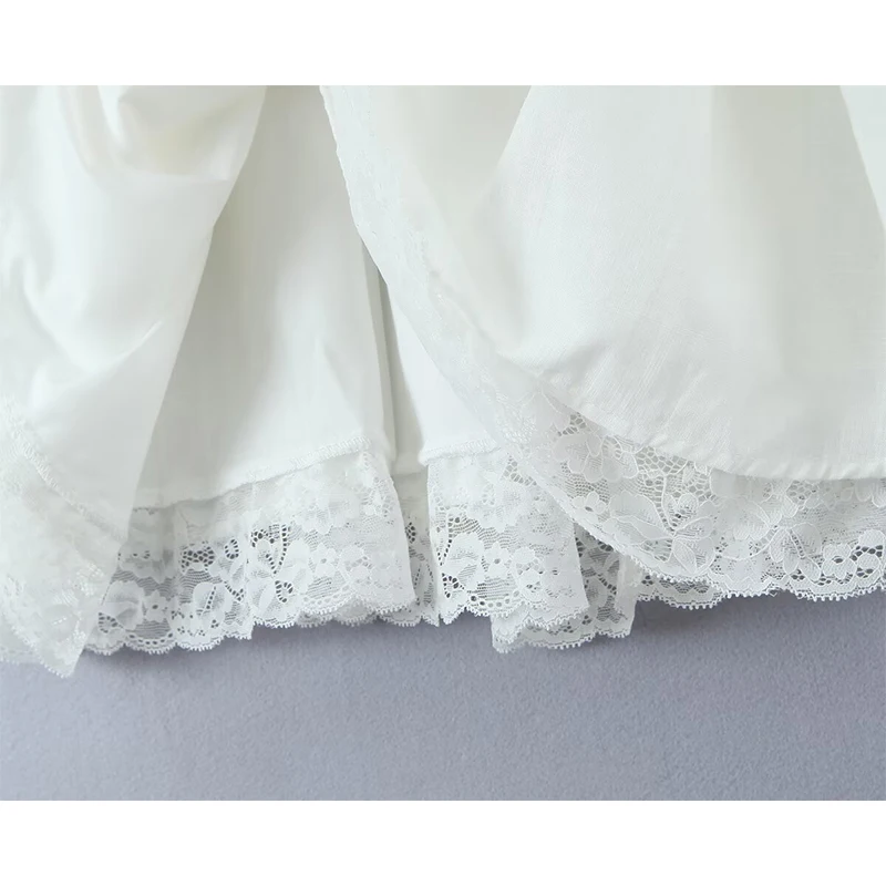 Yenkye 2025 feminino renda emendada algodão branco mini vestido sexy cintura baixa sem mangas a linha férias vestidos de verão festa robe