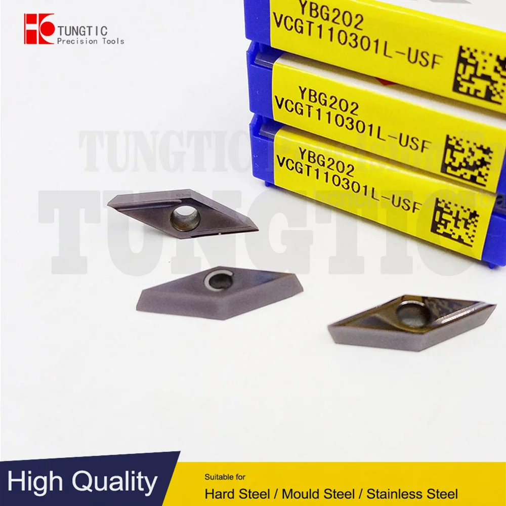 

VCGT110301L-USF VCGT110301R-USF YBG202 VCGT 110301L-USF Инструменты для токарных станков общего назначения Вставки Твердосплавная фреза для дополнительной отделки