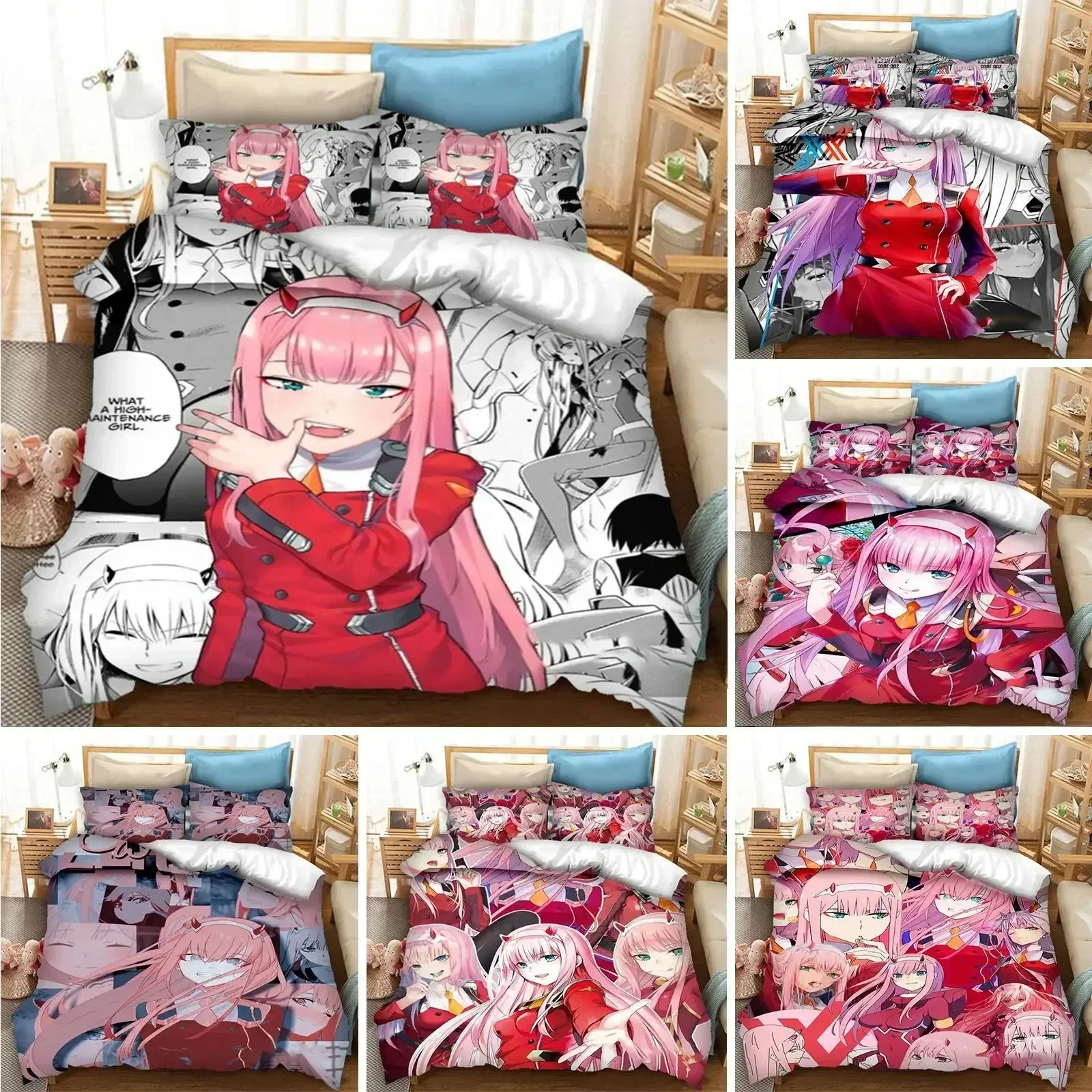 

3D Printed DARLING in the FRANXX Duvet Cover Zero Two 02 Bedding Set Double Twin Full Queen King Adult Bedclothes Quilt Cover