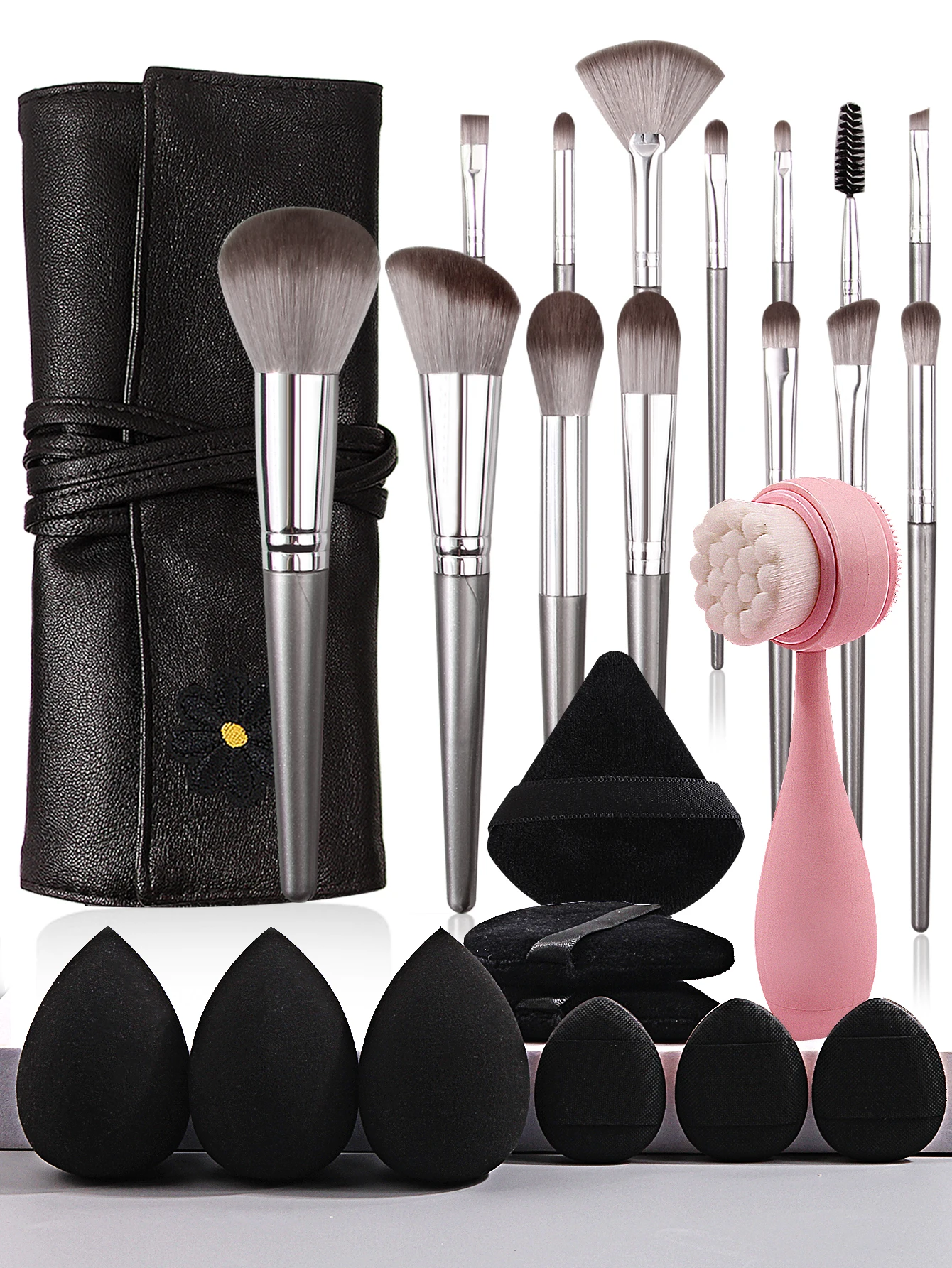 ชุดเครื่องมือแต่งหน้ามืออาชีพ 15 ชิ้นแปรงแต่งหน้ารองพื้นชุดแปรงล้างหน้า 9 ชิ้นฟองน้ําแต่งหน้า Remover พัฟ 1 ชิ้นกระเป๋าแต่งหน้า