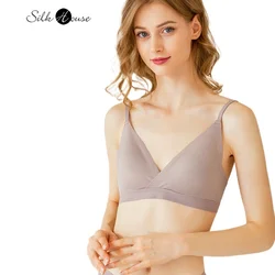 2023 Spring/Summer New French Silk Bra Triangle Cup Thin Bra with No Marks and Pads Natural Mulberry Silk Bra