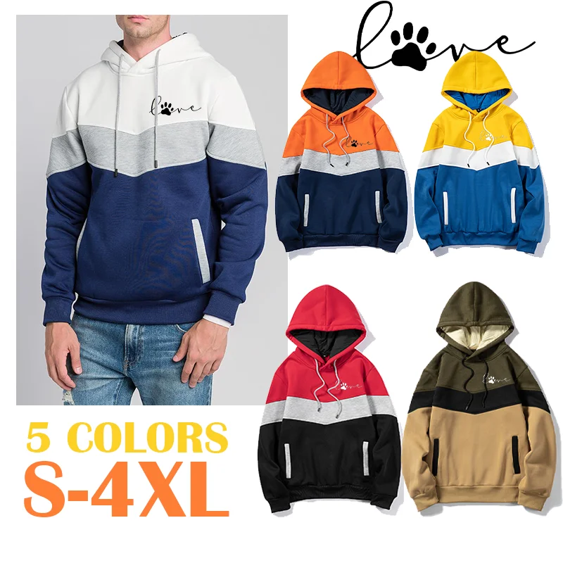 2024 mens new autumn hoodie, large pocket hooded tri-color patchwork fashion casual sweatshirt, long sleeve warm comfortable top