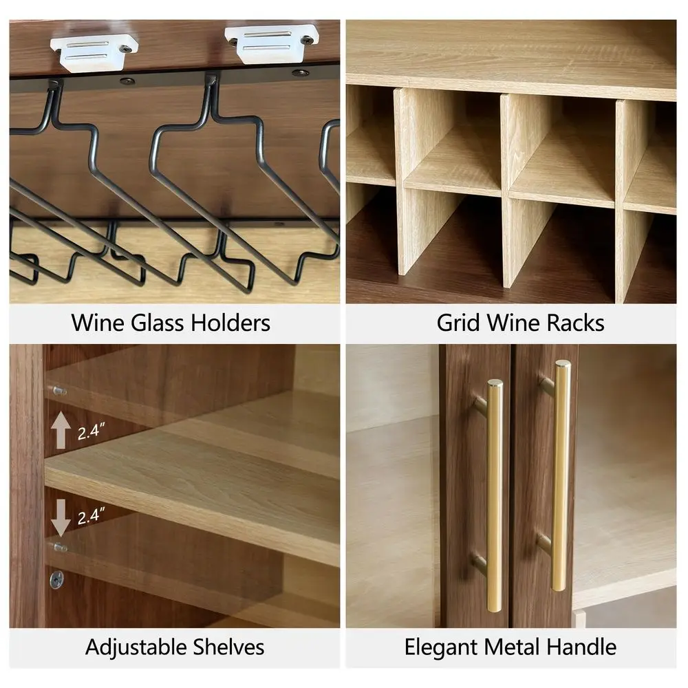 Tall Storage Cabinet Fluted Pantry Cabinets with Glass Doors, Wooden Kitchen Food Cupboard, Adjustable Shelves, Modern Display view 5