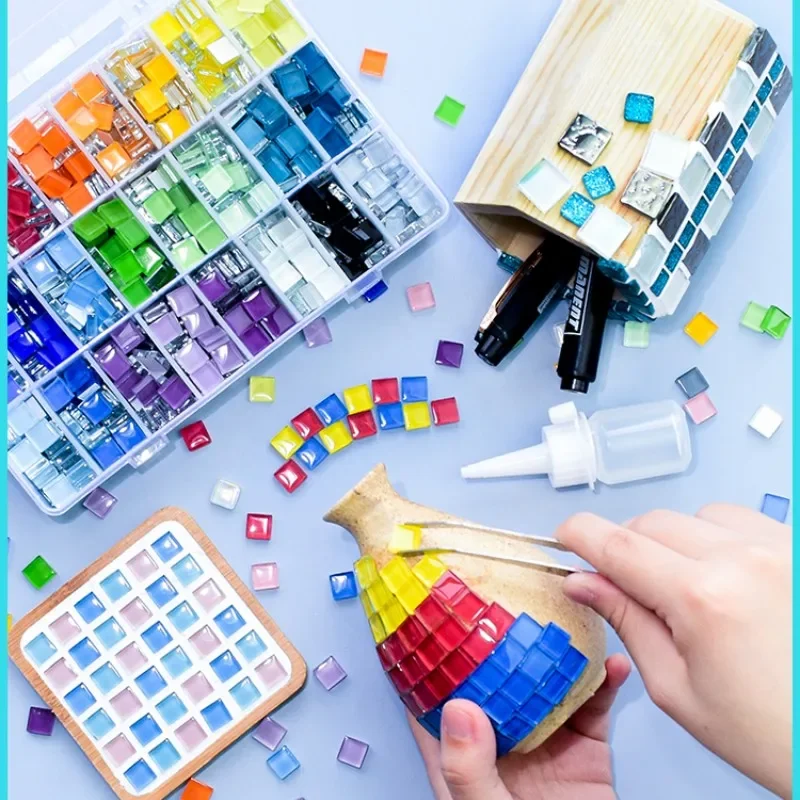 450pcs Square Crystal Glass Colorful Mosaic Stones DIY Handmade Children's Creative Decoration Accessories Home Decoration