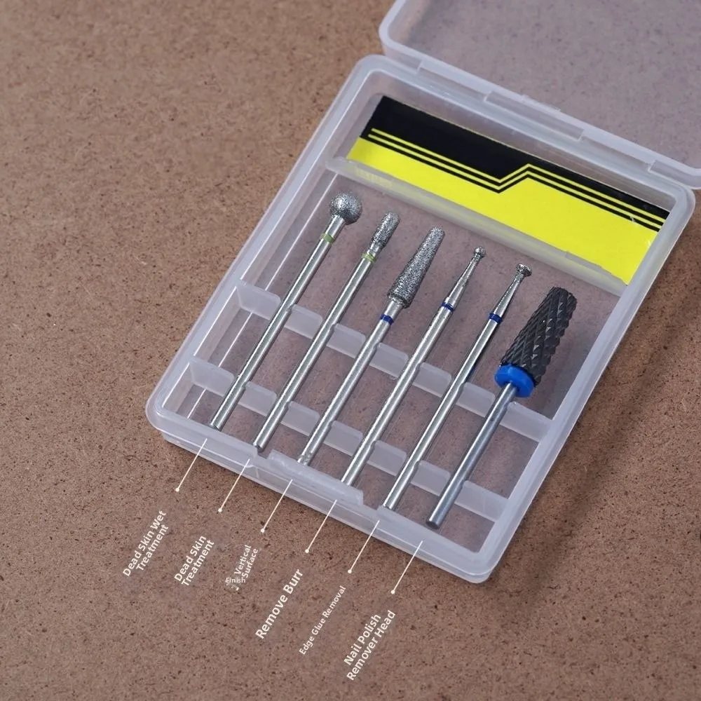 6Pcs Professional Nail Polishing Head Set Wear-resistant Portable Nail Art Drill Bit Kits High-hardness Dead Skin Removal