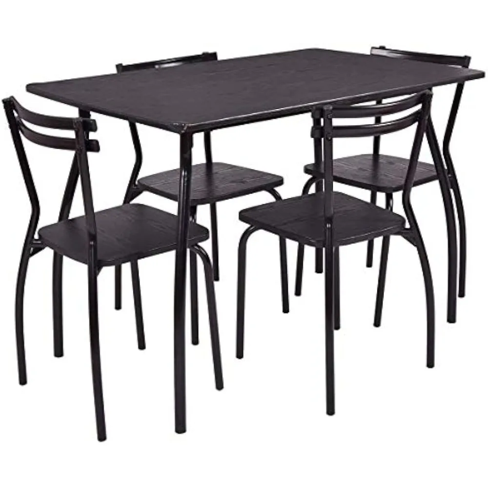 

5-Piece Rectangular Dining Table and Chairs Set, Black Steel Frame with MDF Top,4 Chairs for Small Spaces