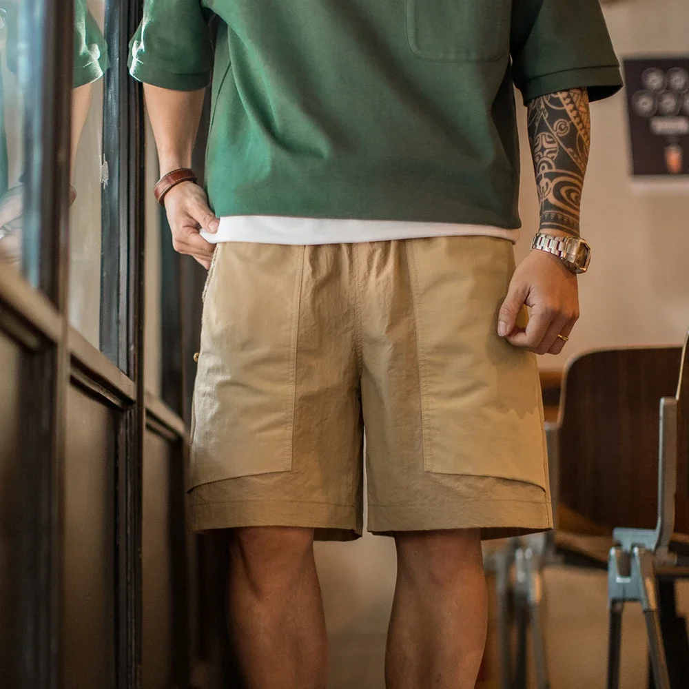 

Maden уличные легкие быстросохнущие шорты-карго цвета хаки мужские летние тканые прямые пляжные брюки шорты с эластичной резинкой на талии и карманами