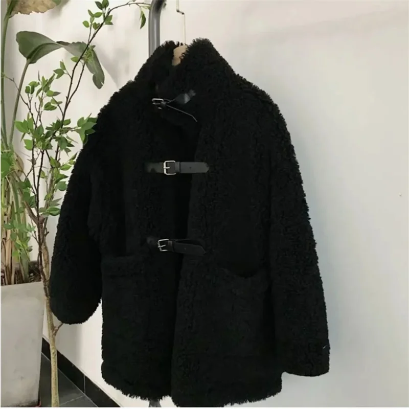 Lamb Fleece Coat Women's 2023 Autumn/Winter New Korean Version Loose Fur One Piece Thickened Motorcycle Large Cotton Coat Trend