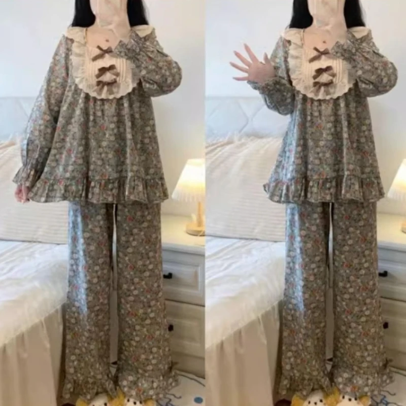 Oversized New Style European Court Style Pajamas 145KG  Spring and Autumn Loose Home Suit Can Be Worn Outside Sleepwear Sets