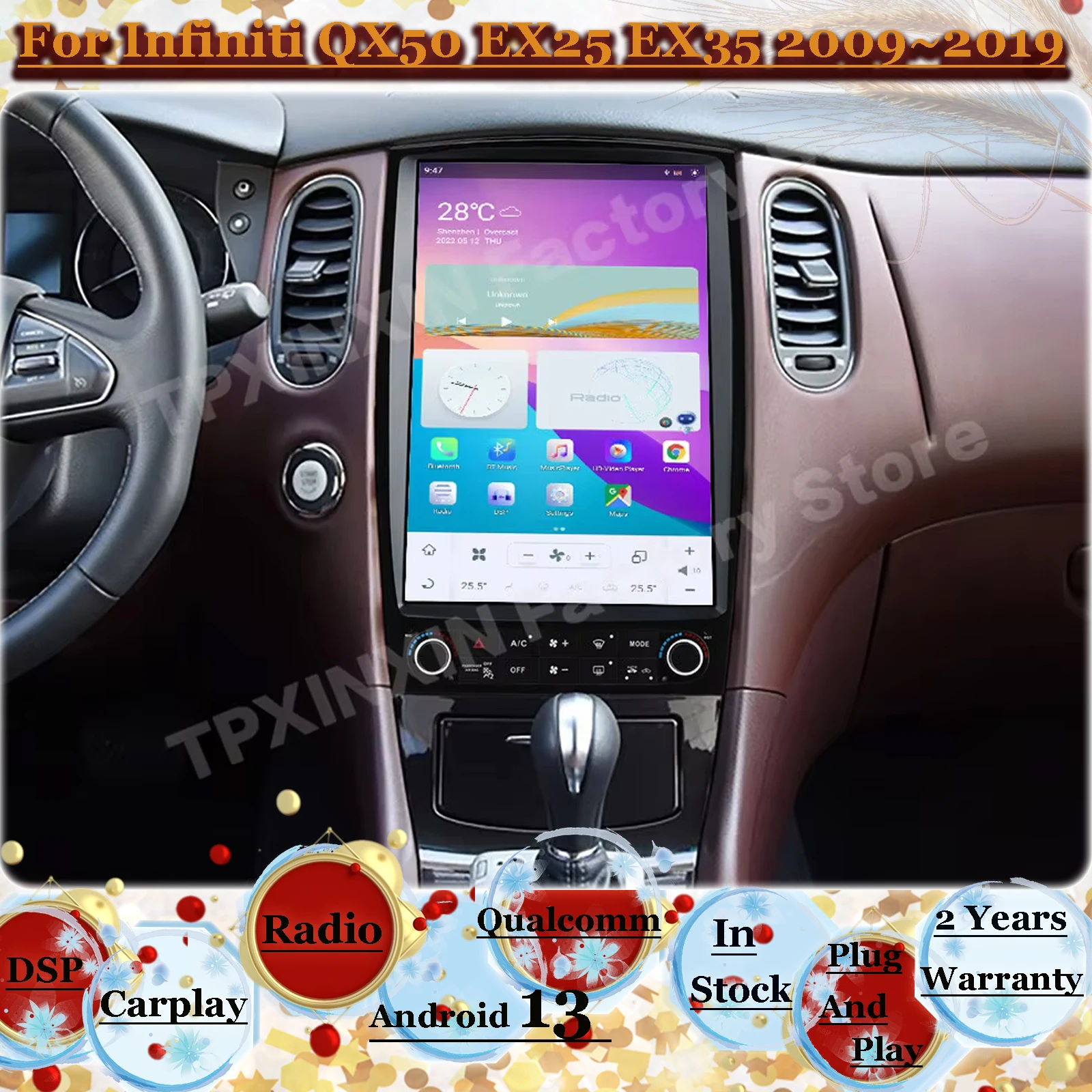 

Android 13 Voice control Screen Radio Receiver For Infiniti QX50 EX25 EX35 2009-2019 GPS Navigation Multimedia Player Head Unit