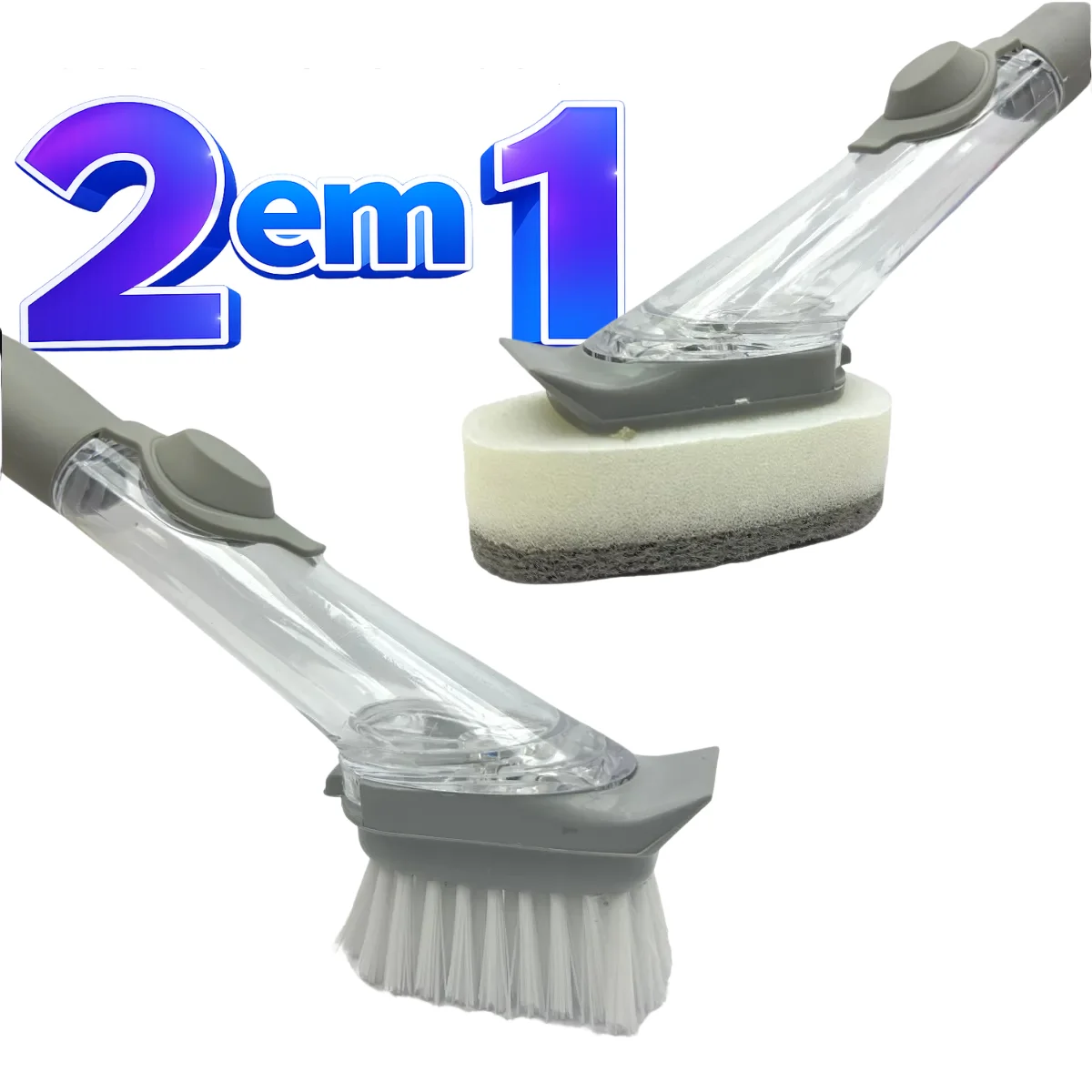 2 in 1 Multifunctional Cleaning Brush with Soap Dispenser with 2 Heads Sponge and Brush for Cookware and Kitchen