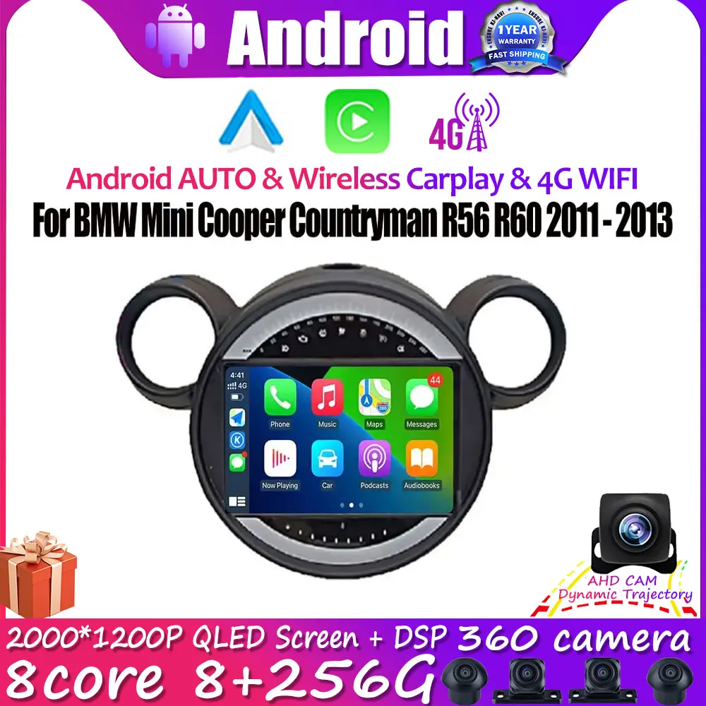 For BMW Mini Cooper Countryman R56 R60 2011 - 2013 Android 14 Car Radio Wireless Carplay Auto AHD WIFI 4G Multimedia Autoradio