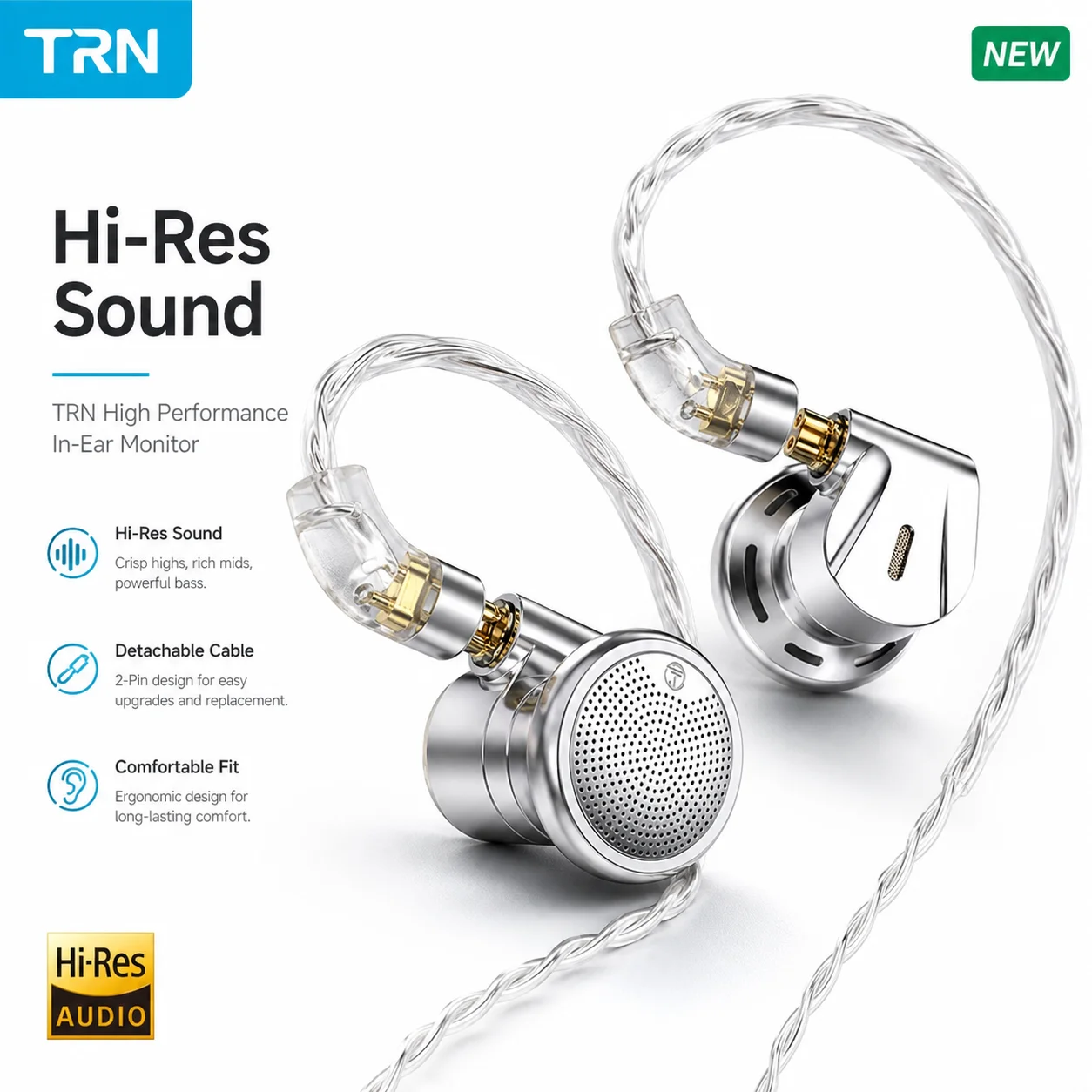 TRN Emx 14.2mm Dynamic Flagship Monitor Earphones Hi Res Audiophile Metal Flat Headset 3 5Mm 2 5Mm 4 4Mm Detachable Wired