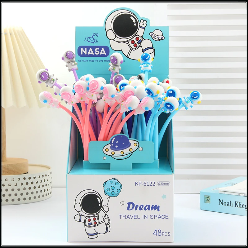 48 Pcs Cartoon Soft Rubber Astronaut Rocking Neutral Pen Cute Astronaut Water Pen Student Stationery Writing Supplies