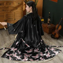 Print Crane 2PCS Robe Nightgown Set Women Long Nightdress Bride Bridesmaid Wedding Kimono Bathrobe Loose Satin Homewear Lingerie