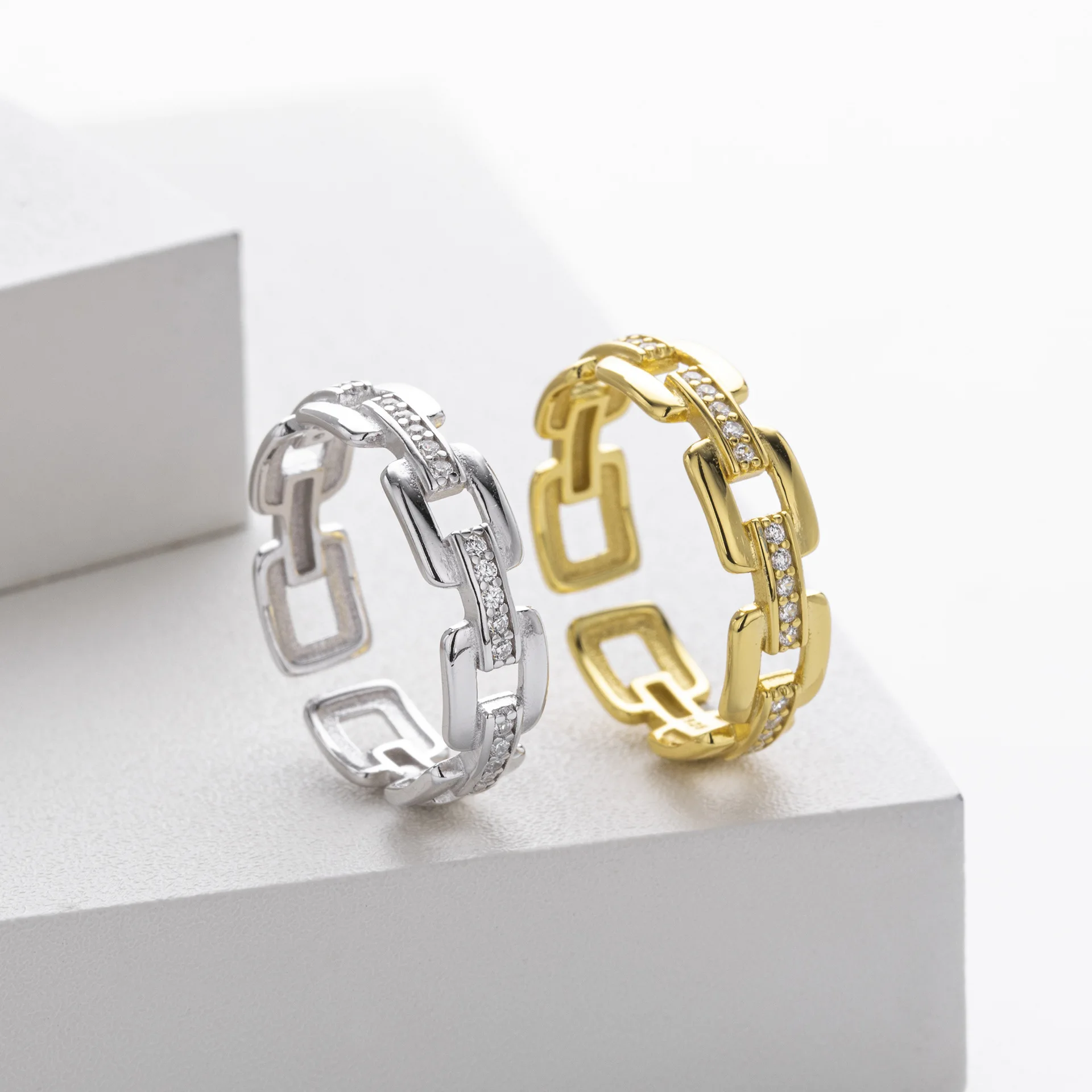 Withered S925 Sterling Silver Ring Fashionable Zirconium Chain Ring Jewelry For Women