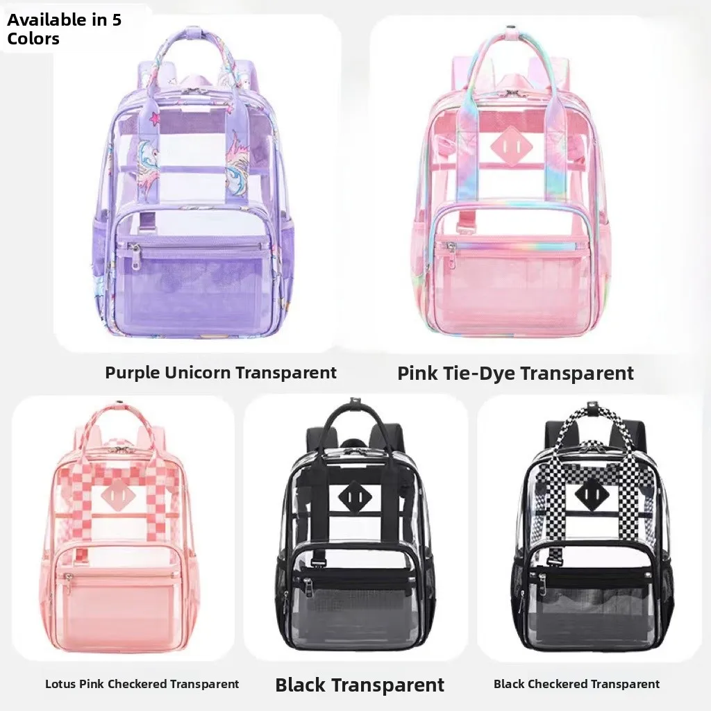 

Transparent Waterproof Large Capaci Bapa for Elementary School Girls Double oulder Bag Student Bookbag Crossbody Bag