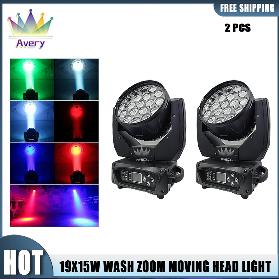 0 Tax 2Pcs LED 19x15W RGBW Beam + Wash Zoom Moving Head Light DJ Disco Party Bar Dance Floor Stage Effect Lighting Equipment