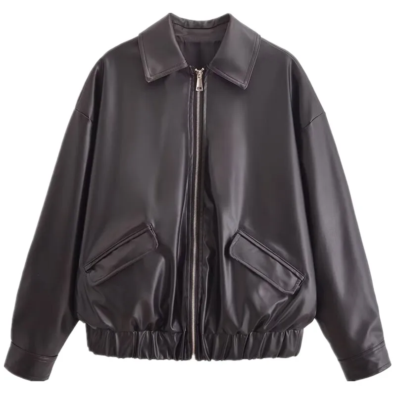 Chaqueta Hoada de Piel Sintética de Manga Larga para Mujer, Otoño Invierno, Diseño Versátil, Estilo Urbano, Ropa Exterior M...