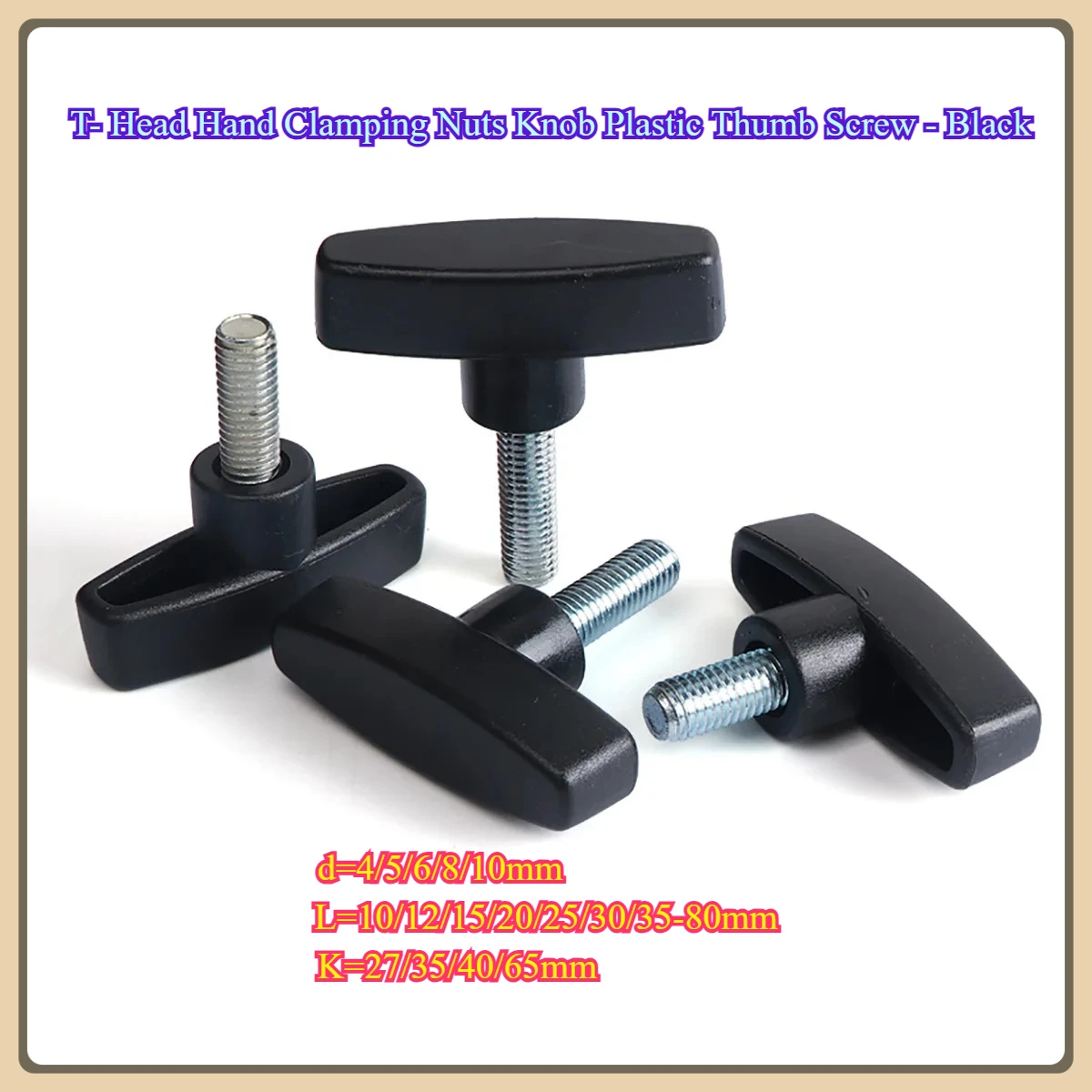 

M4 M5 M6 M8 M10 T- Head Hand Clamping Nuts Knob Plastic Thumb Screw - Black