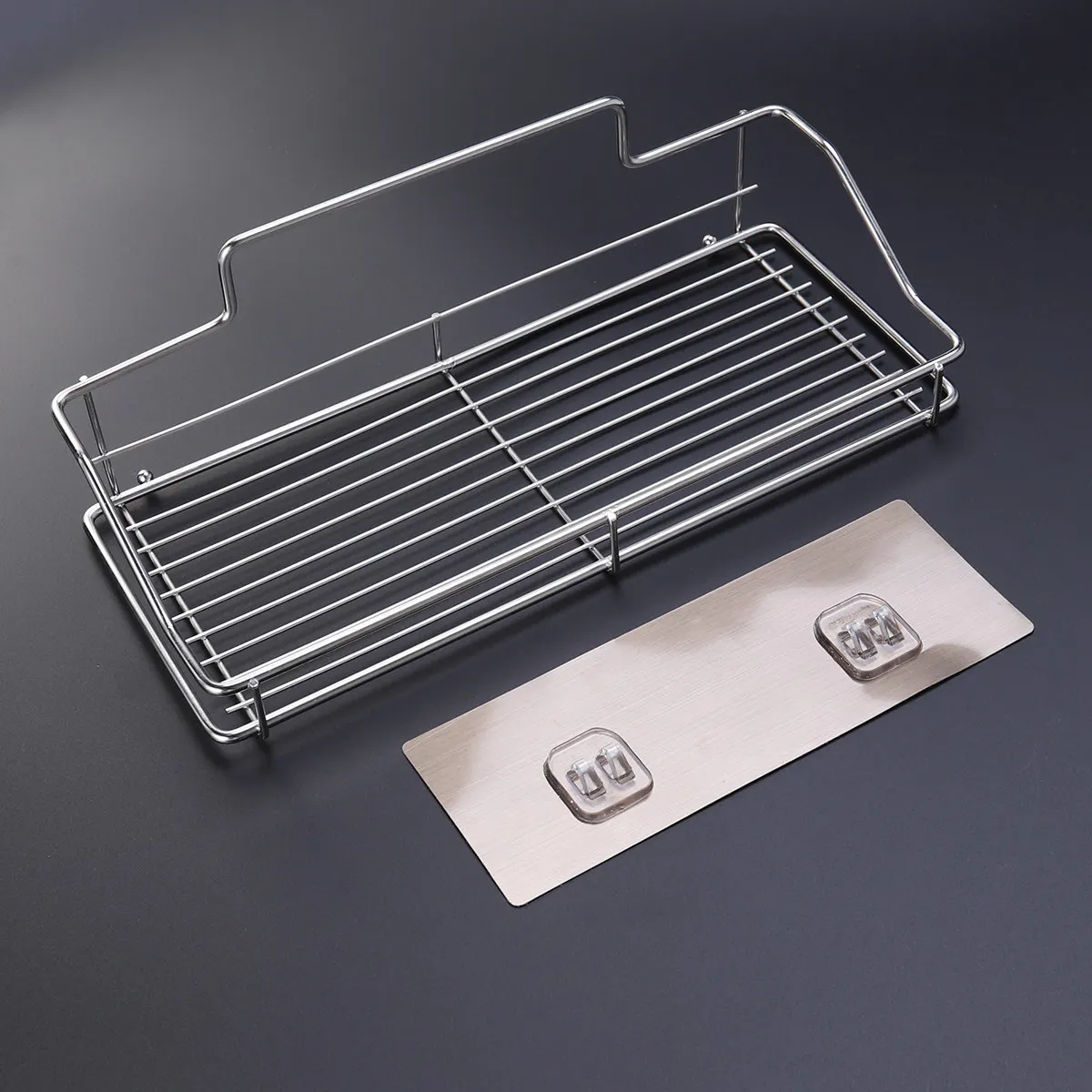 

Premium Stainless Steel Bathroom Organizer Shelf Wall Mounted No Drill Adhesive Kitchen Storage Rack Waterproof Corrosion