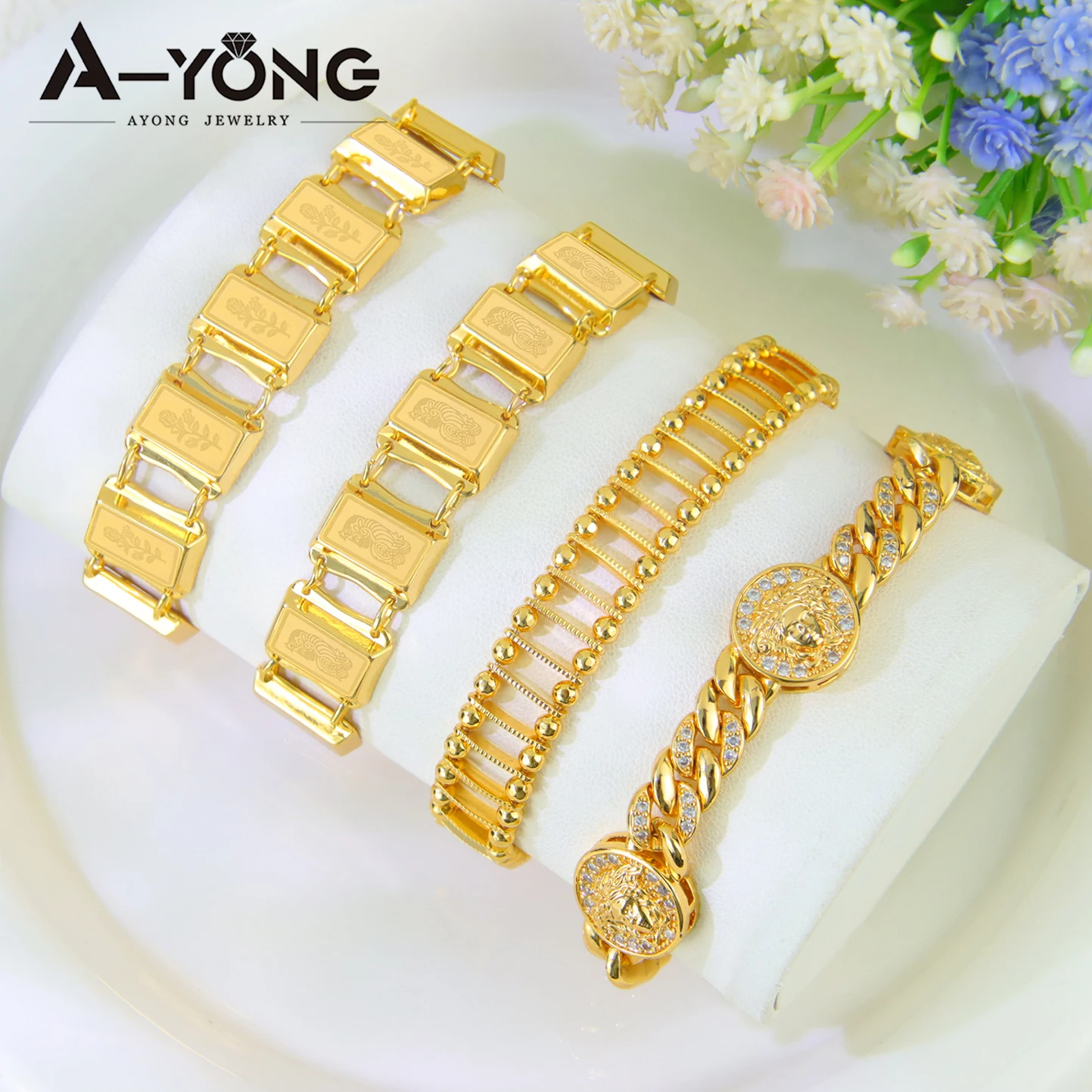 

Fashion Islamic Gold Color Charm Bracelet 21k Gold Plated Dubai Elegant Link Bangles Arabic Design Women Wedding Party Jewelry