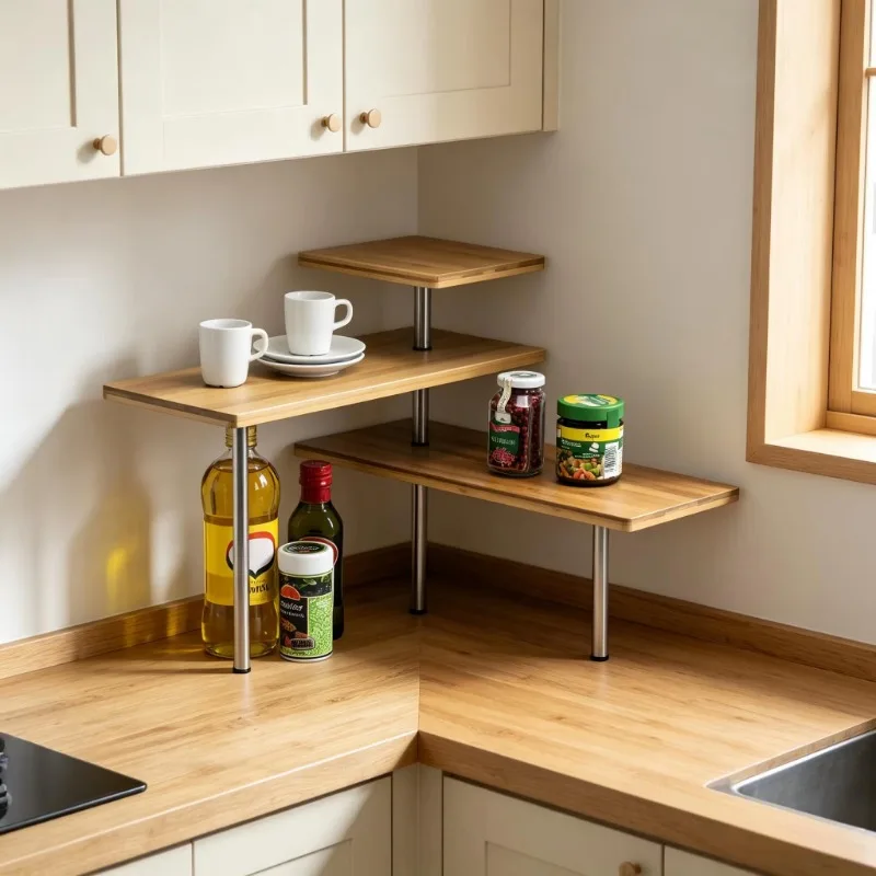 Bamboo three-layer adjustable angle vertical kitchen corner rack seasoning rack