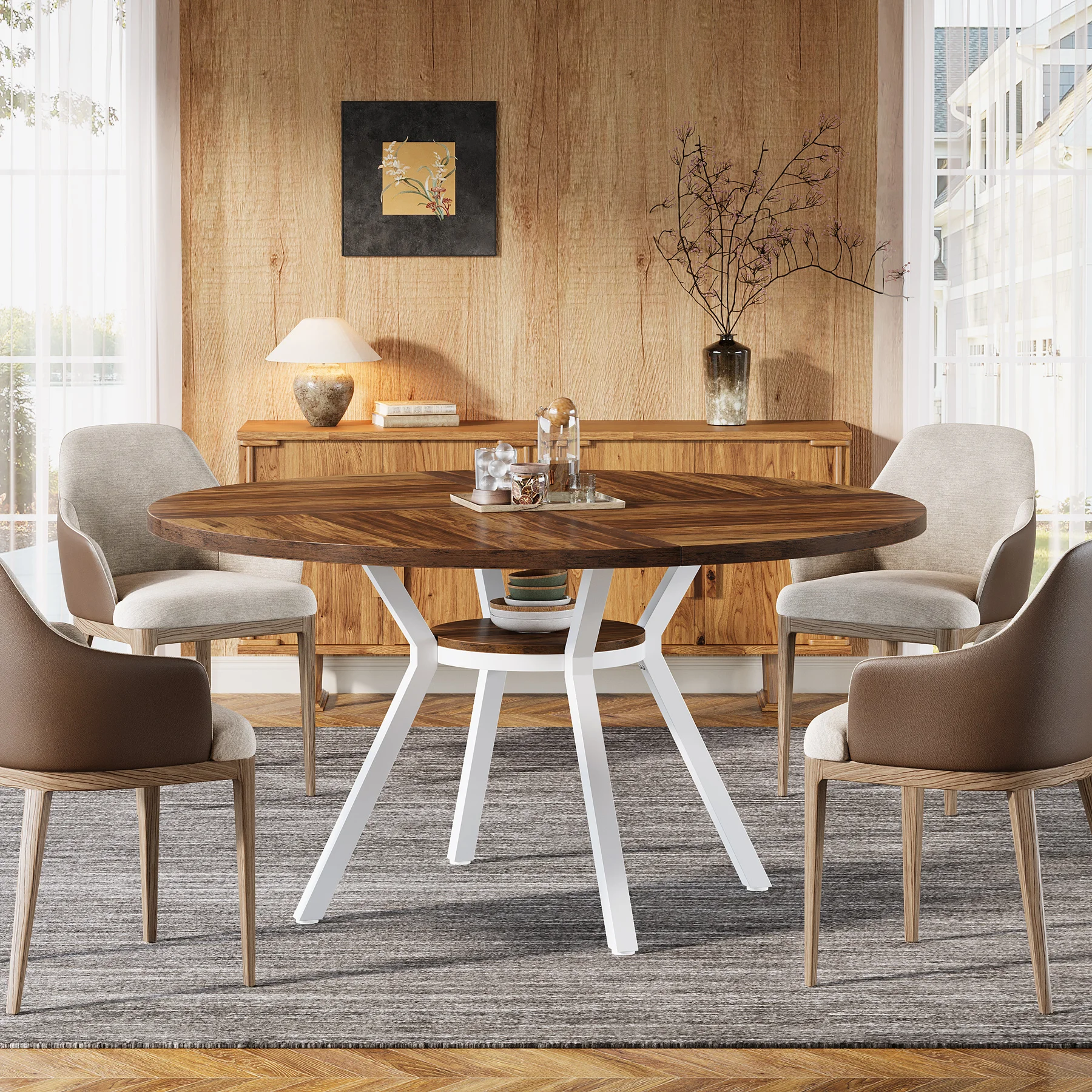 LITTLE TREE Ronde Eettafel, Keukentafels voor 6-8 Personen, Moderne Stijl voor Eetkamer Keuken Café (Alleen Tafel)