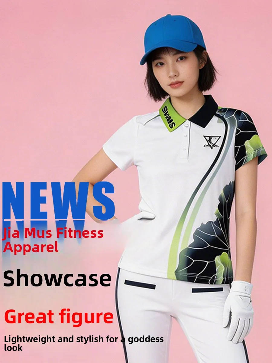 quick-dry-summer-short-sleeve-lotus-flower-top-thin-sportswear-square-dance-uniform-women's-fitness-clothing-polyester-fabric