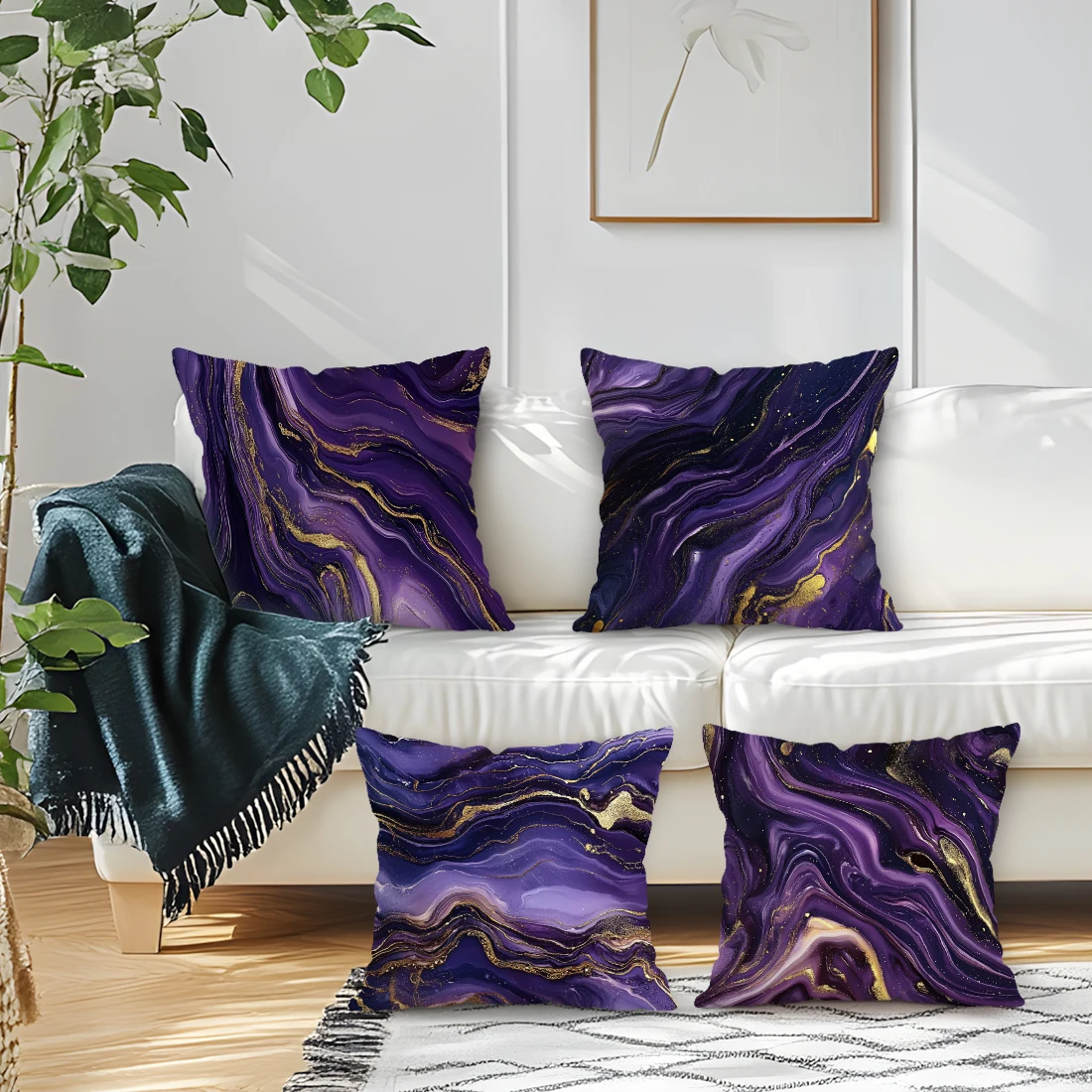 Home Decor Purple and Gold Marbled Pattern Throw Pillow Pattern Cushion Cover Suitable for Sofa Bedroom Car Pillow Cover